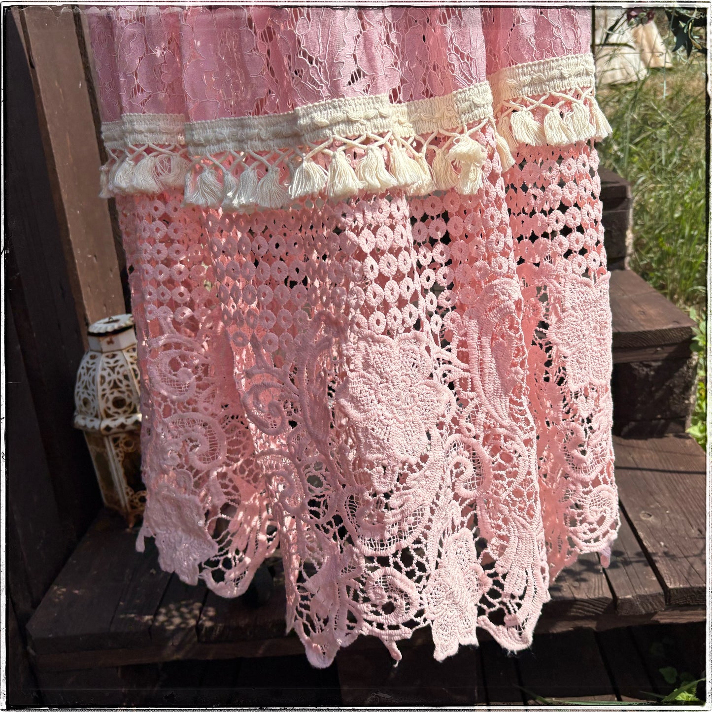 Vintage 70s Pink Ruffle Tassel Maxi Dress