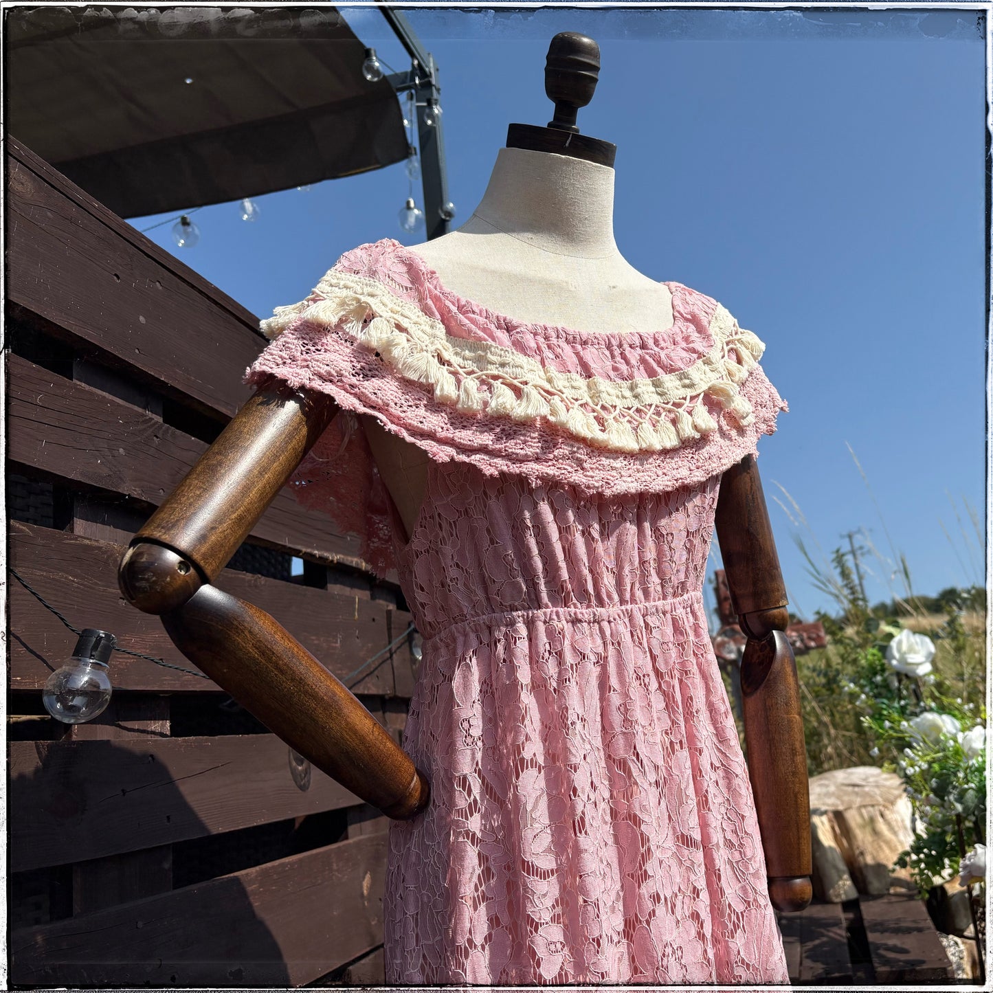 Vintage 70s Pink Ruffle Tassel Maxi Dress