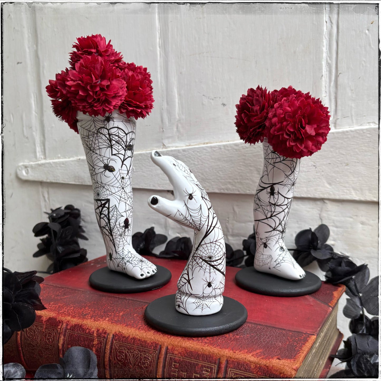 Large Doll Leg Vase - White Spiderwebs