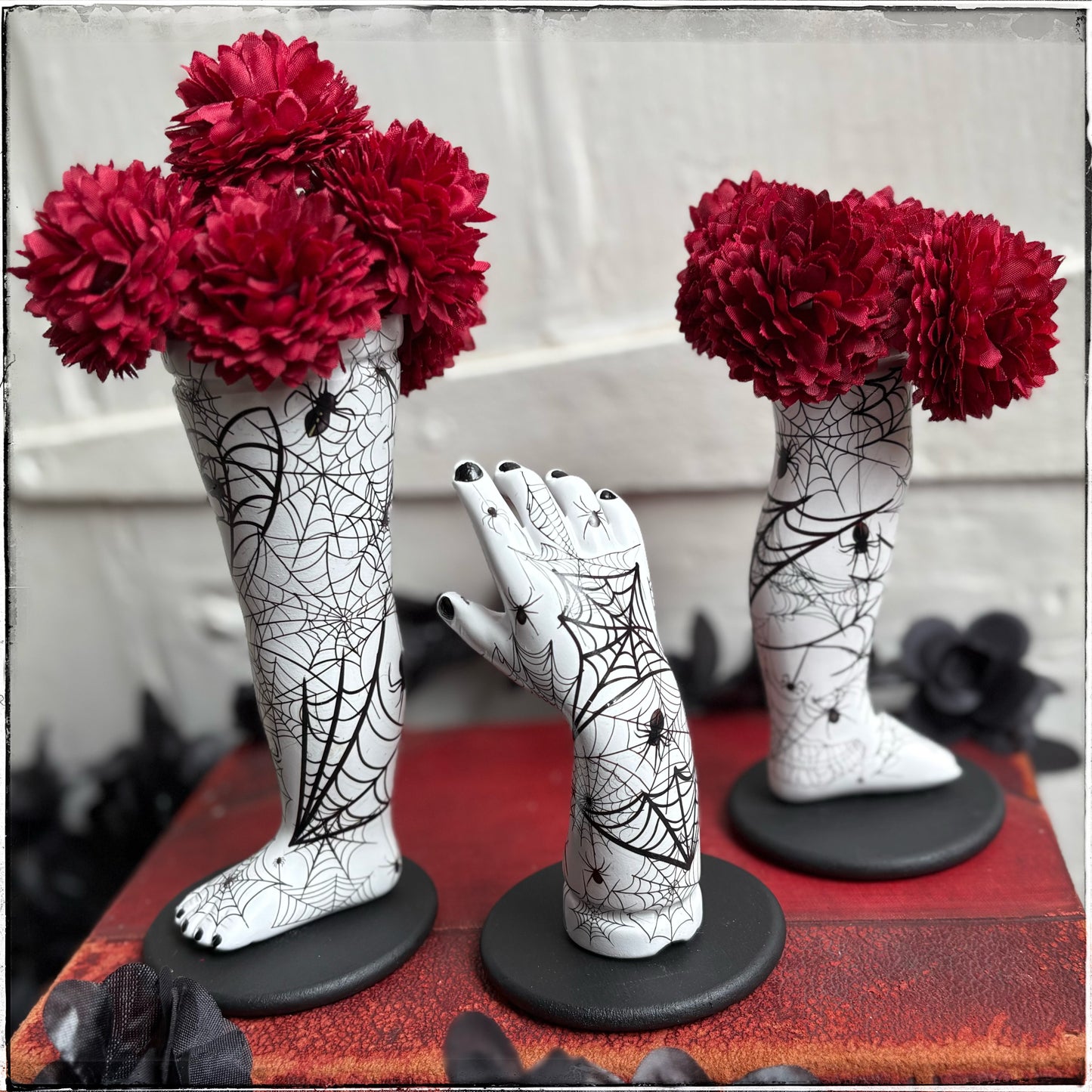 Large Doll Leg Vase - White Spiderwebs