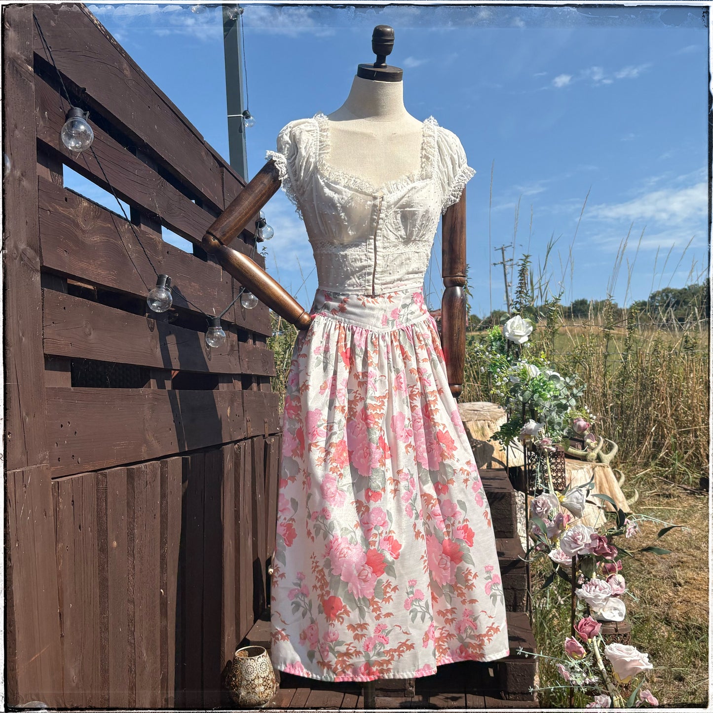 Vintage 80s Rose Print Midi Skirt