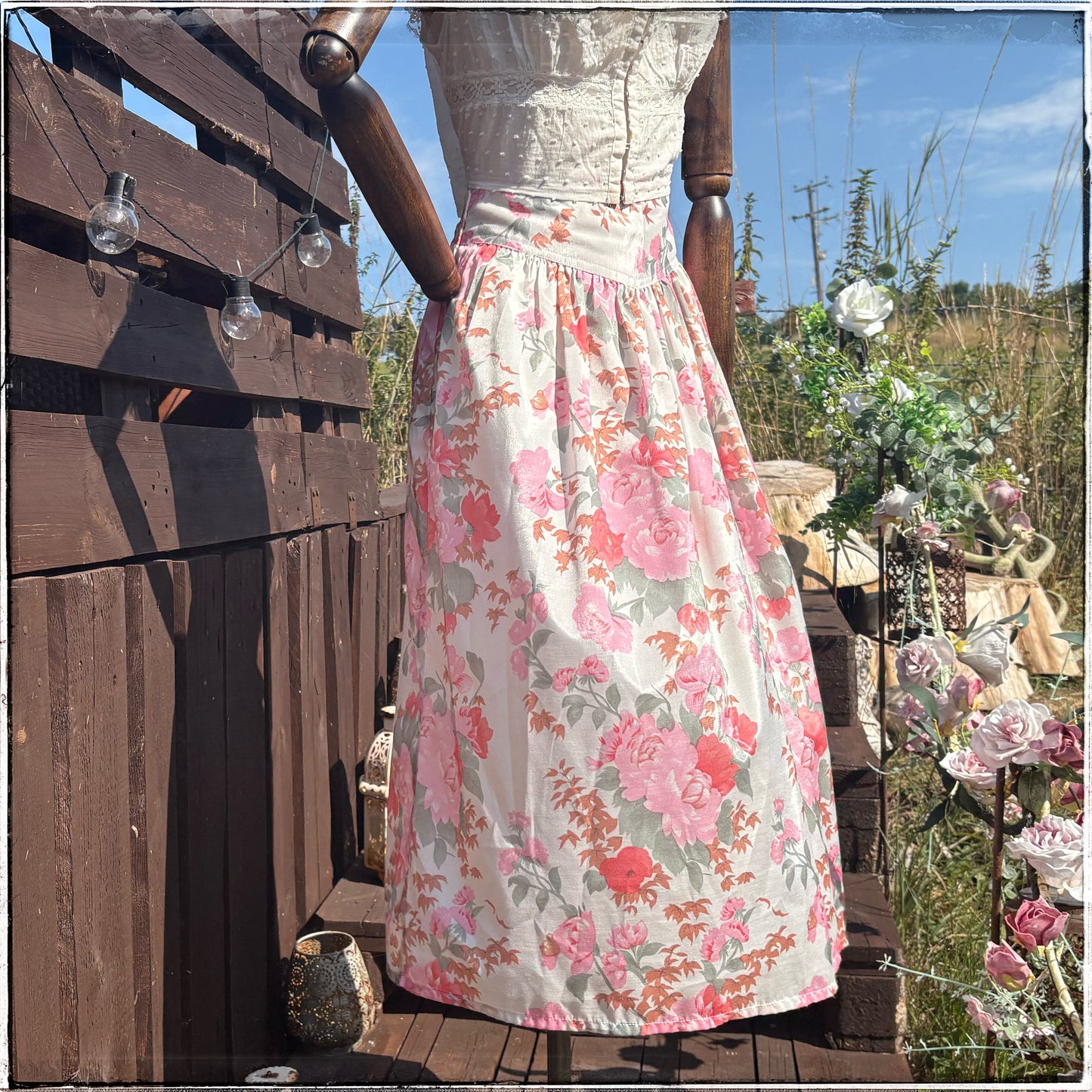 Vintage 80s Rose Print Midi Skirt
