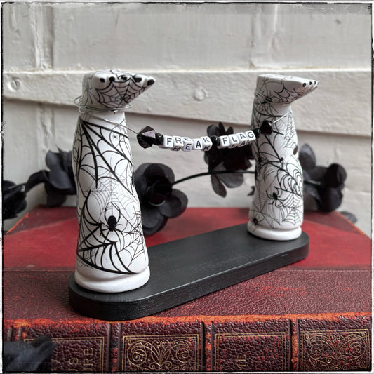 Medium Recycled Porcelain Doll Leg Sign Holder - Freak Flag