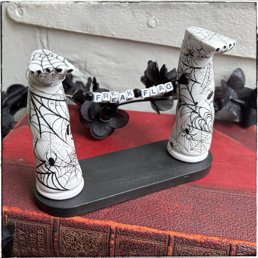 Medium Recycled Porcelain Doll Leg Sign Holder - Freak Flag