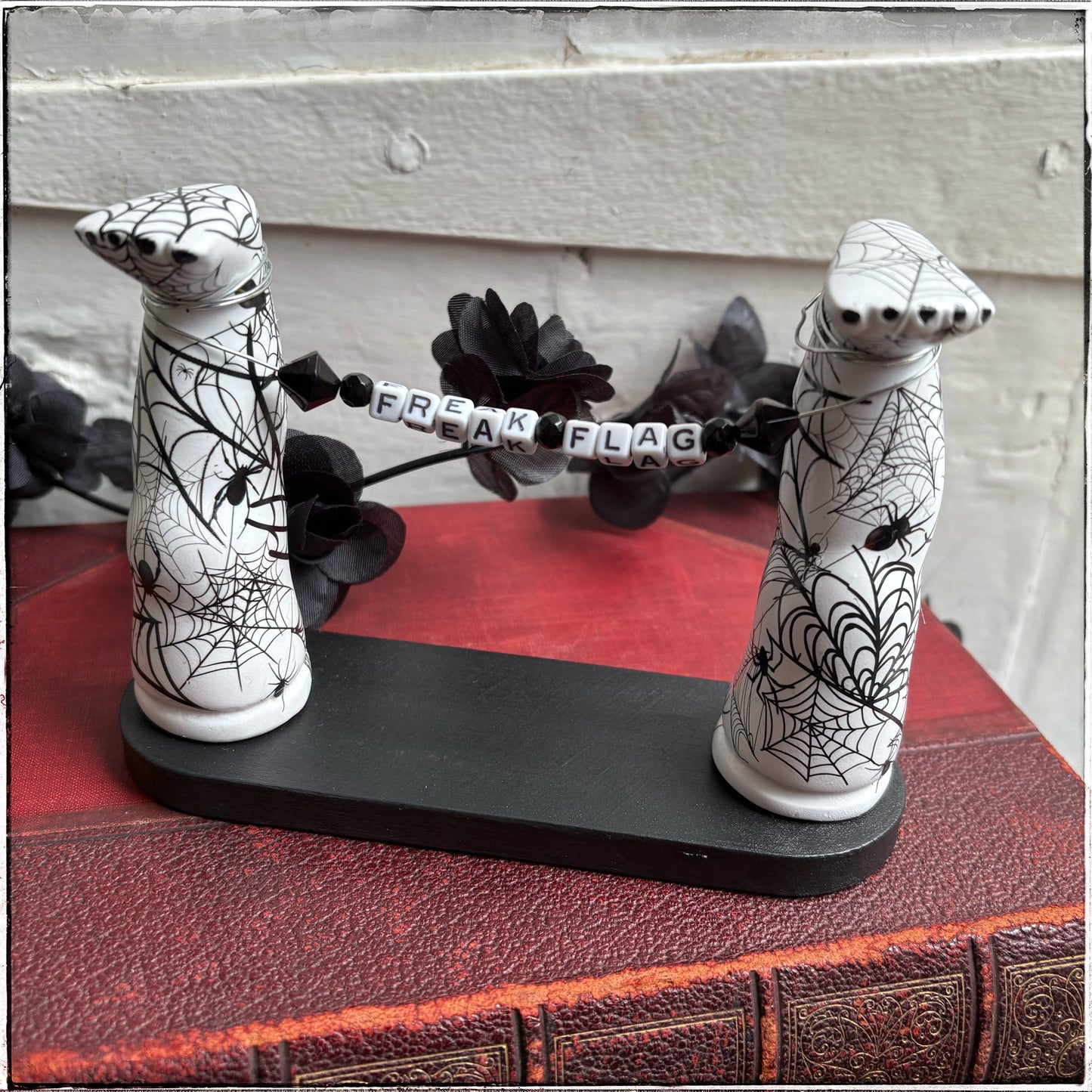 Medium Recycled Porcelain Doll Leg Sign Holder - Freak Flag