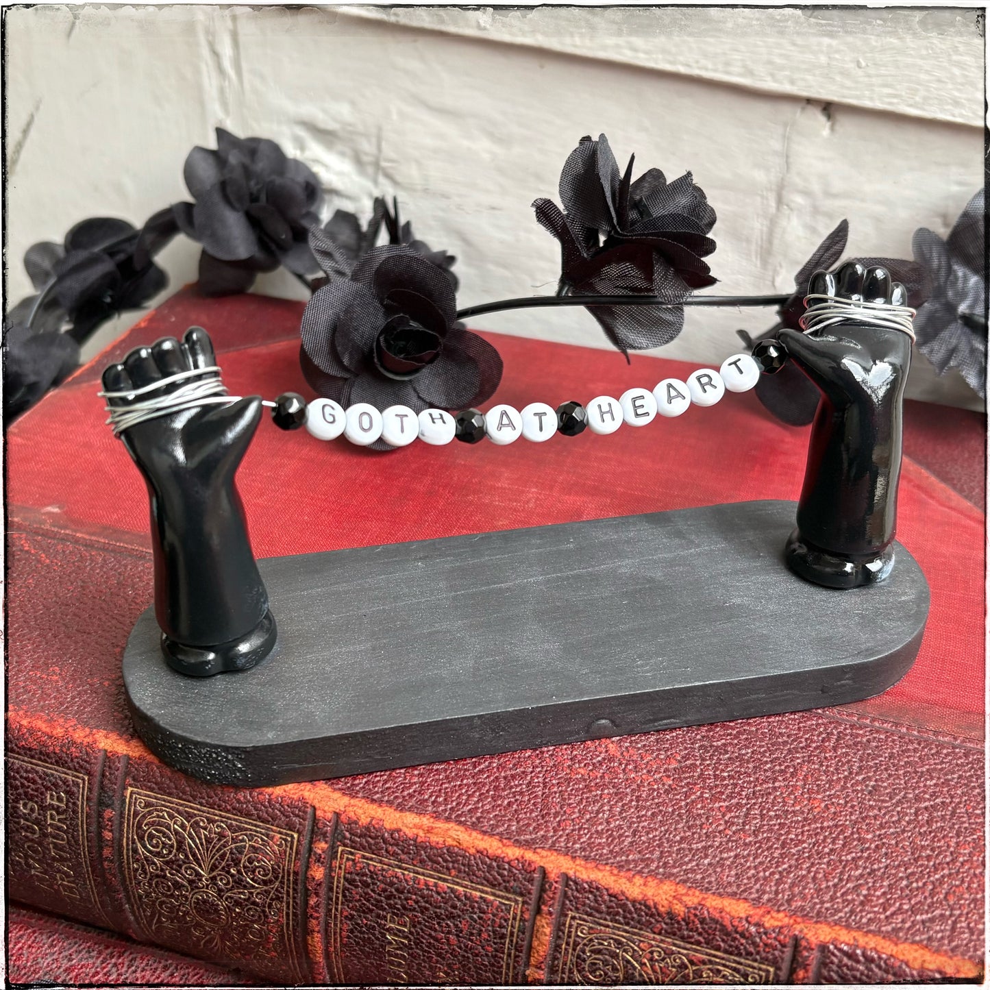 Medium Recycled Porcelain Doll Arm Sign Holder - Goth at Heart