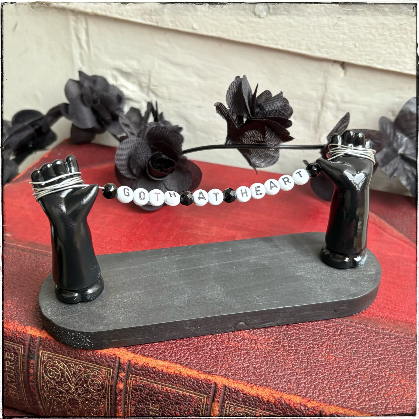 Medium Recycled Porcelain Doll Arm Sign Holder - Goth at Heart