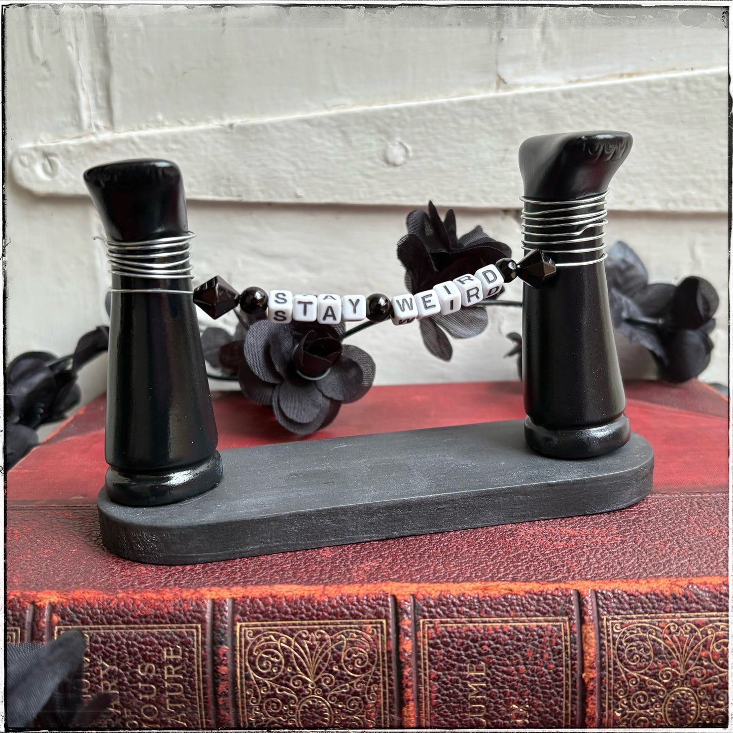 Medium Recycled Porcelain Doll Leg Sign Holder - Stay Weird