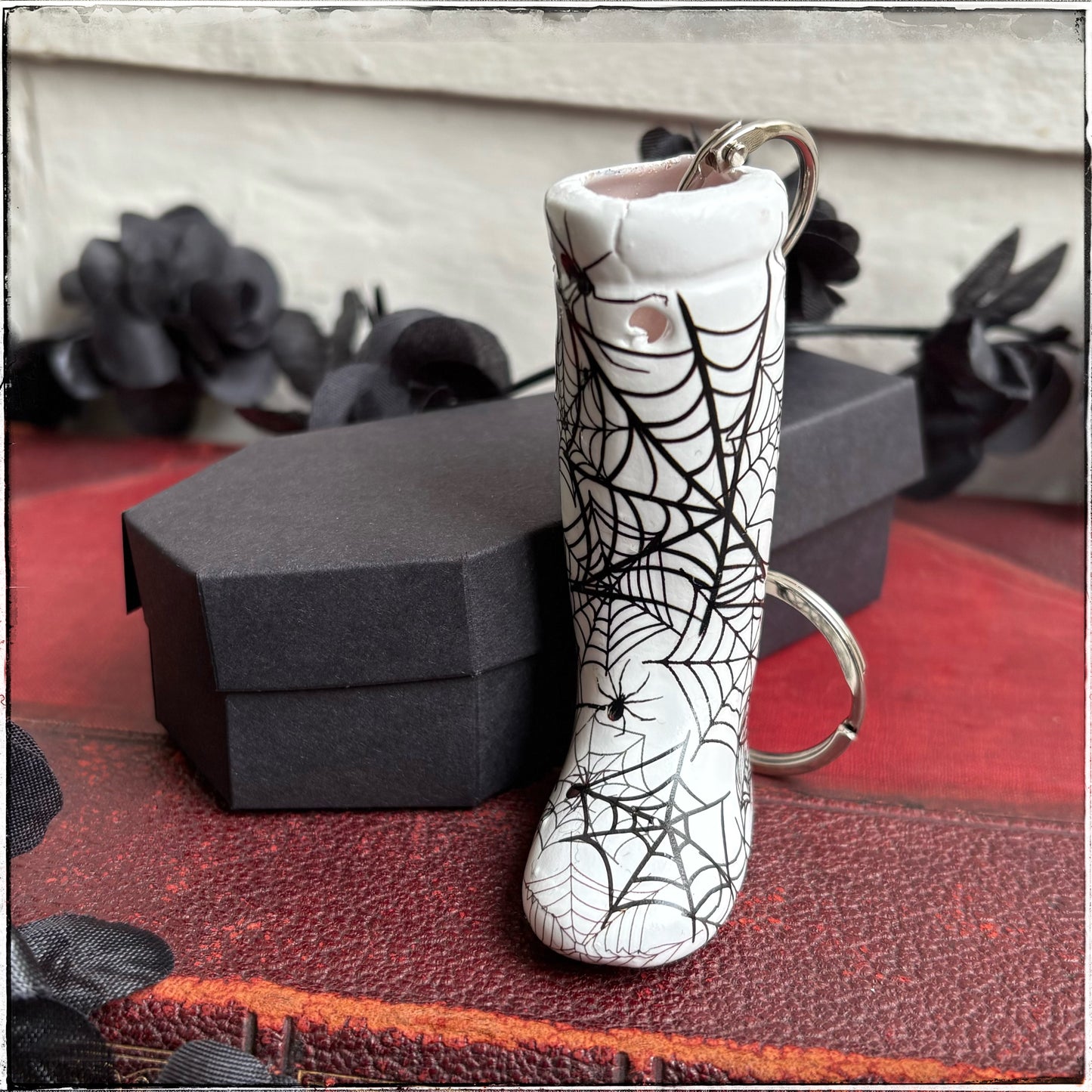 Doll Leg Key Ring - White Spiderwebs