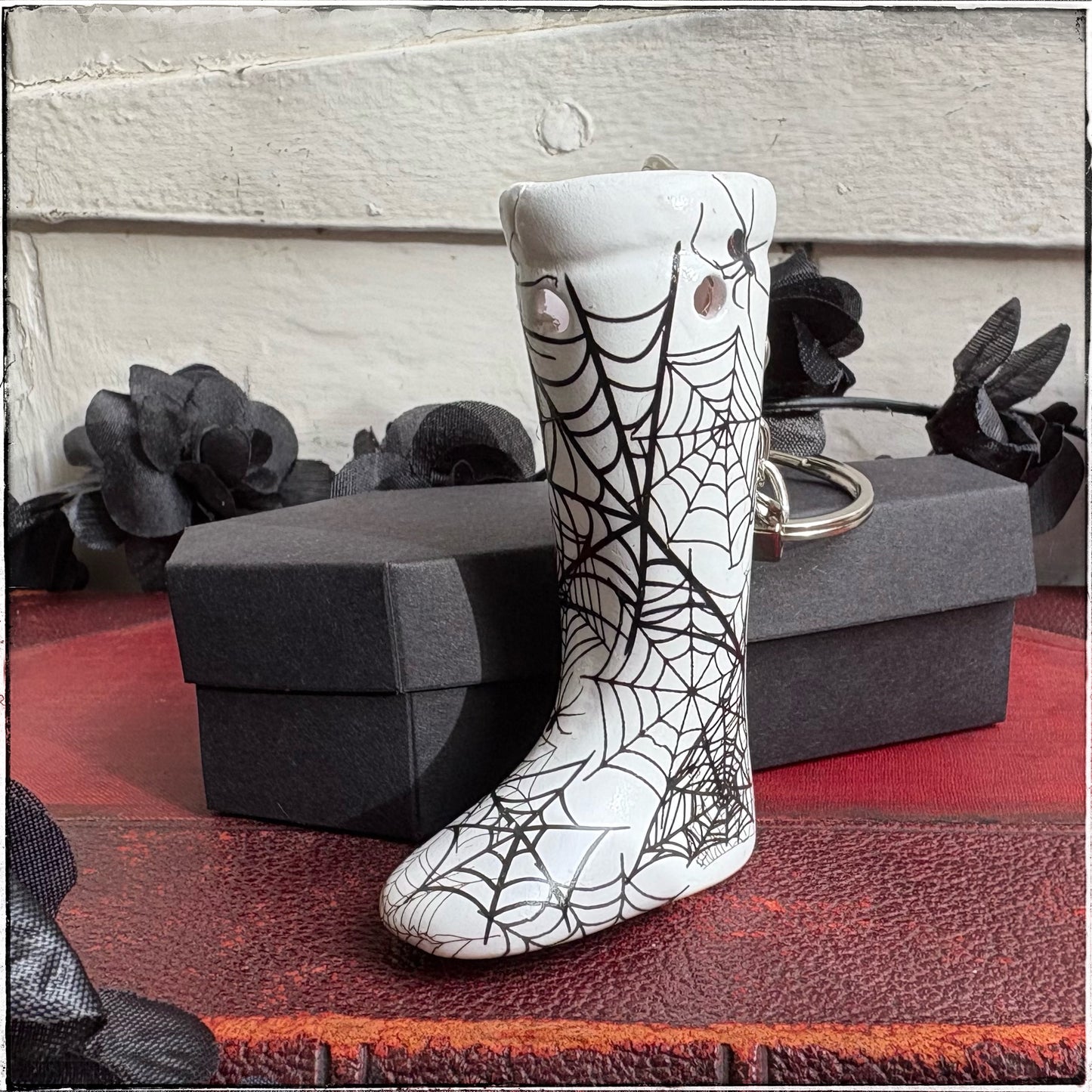 Doll Leg Key Ring - White Spiderwebs