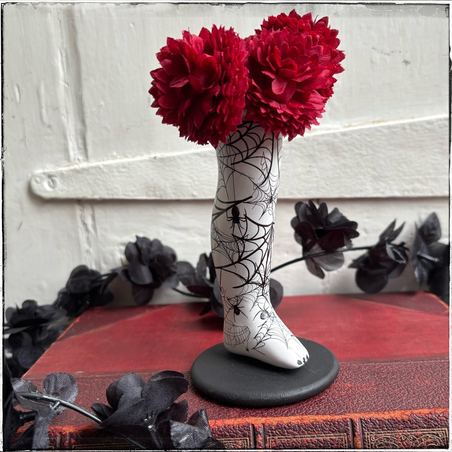 Small Doll Leg Vase - White Spiderwebs