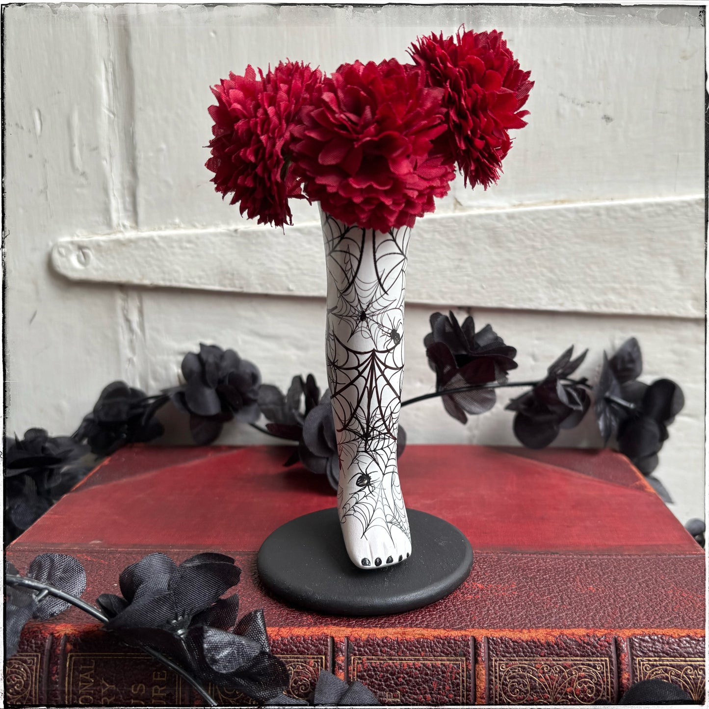 Small Doll Leg Vase - White Spiderwebs