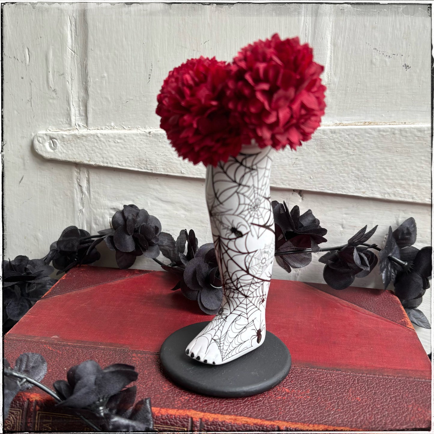 Small Doll Leg Vase - White Spiderwebs