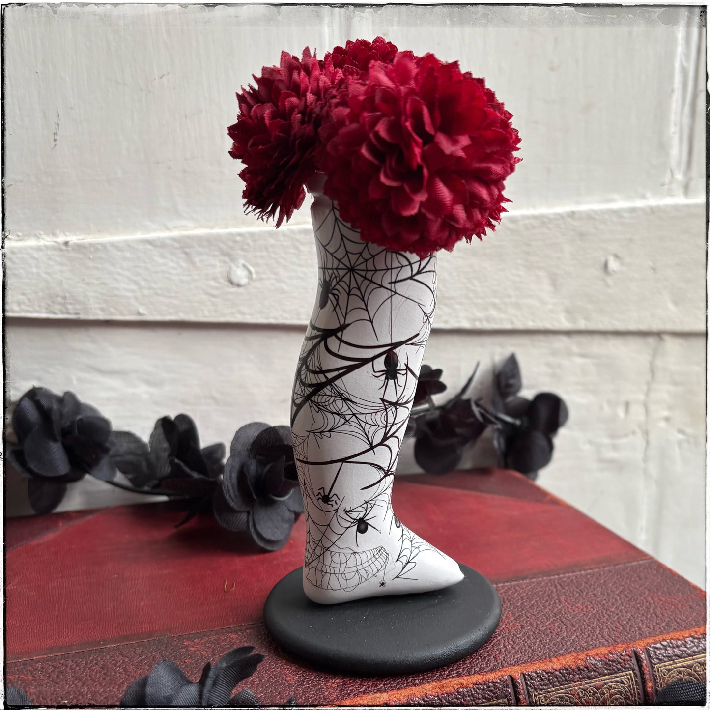 Small Doll Leg Vase - White Spiderwebs