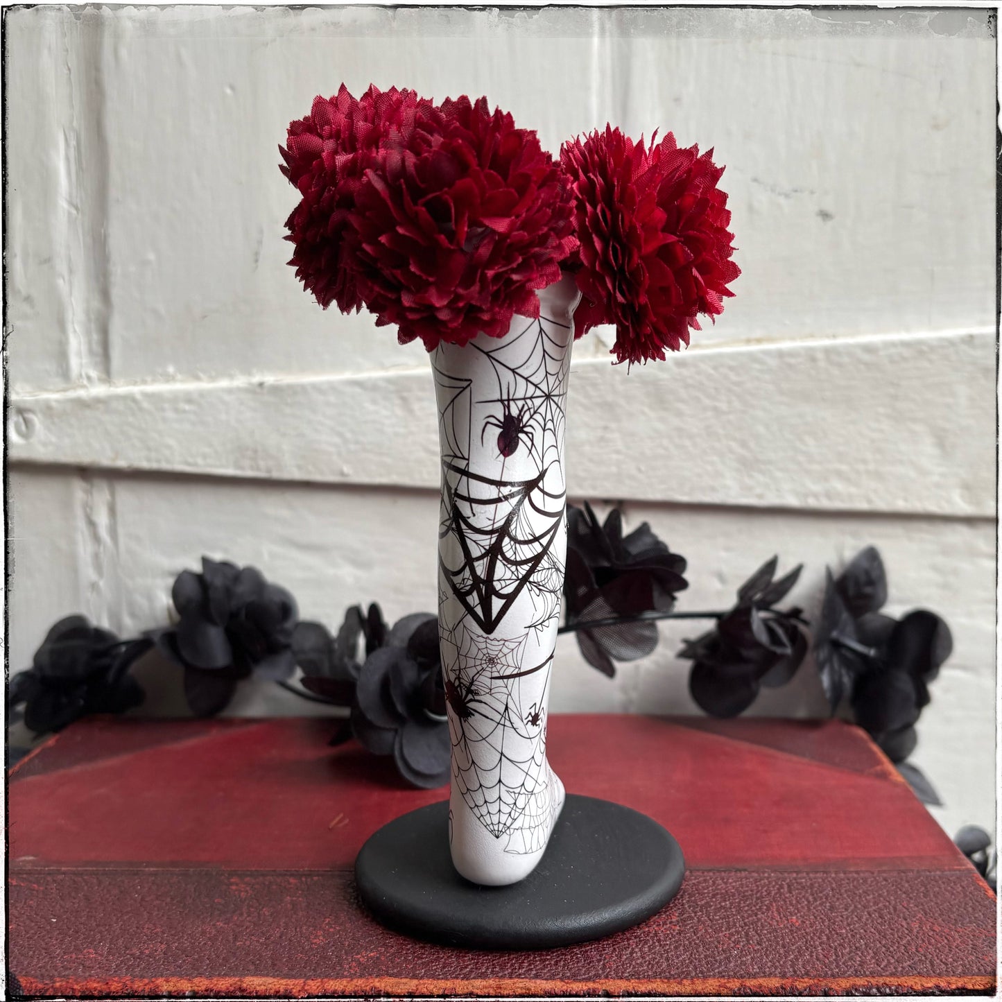 Small Doll Leg Vase - White Spiderwebs
