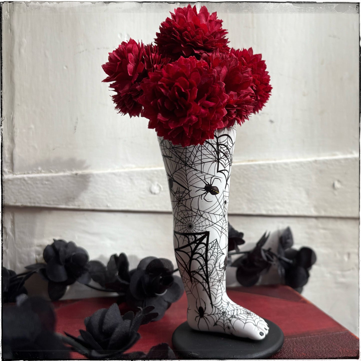 Large Doll Leg Vase - White Spiderwebs