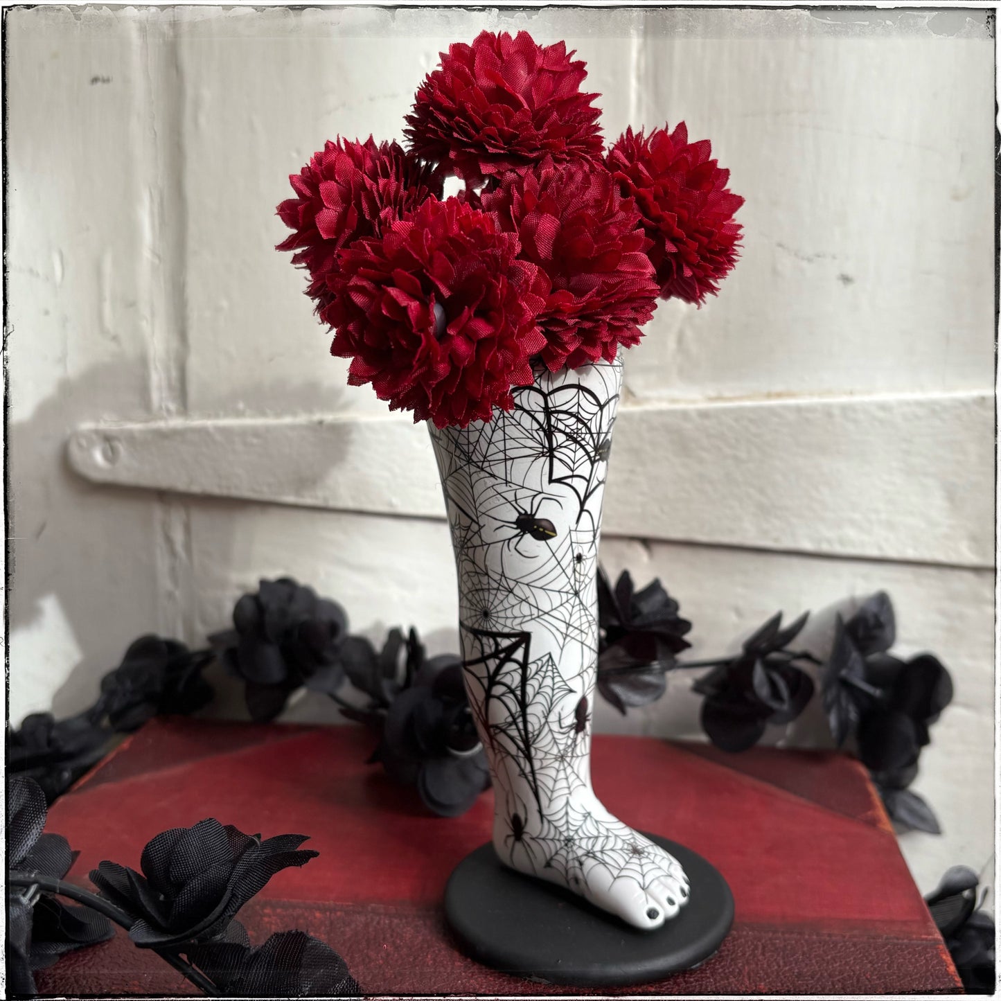 Large Doll Leg Vase - White Spiderwebs