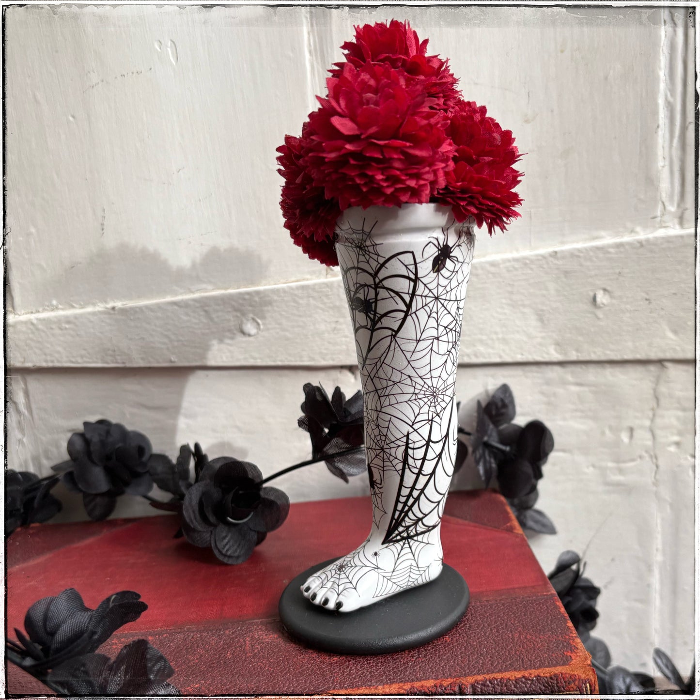 Large Doll Leg Vase - White Spiderwebs