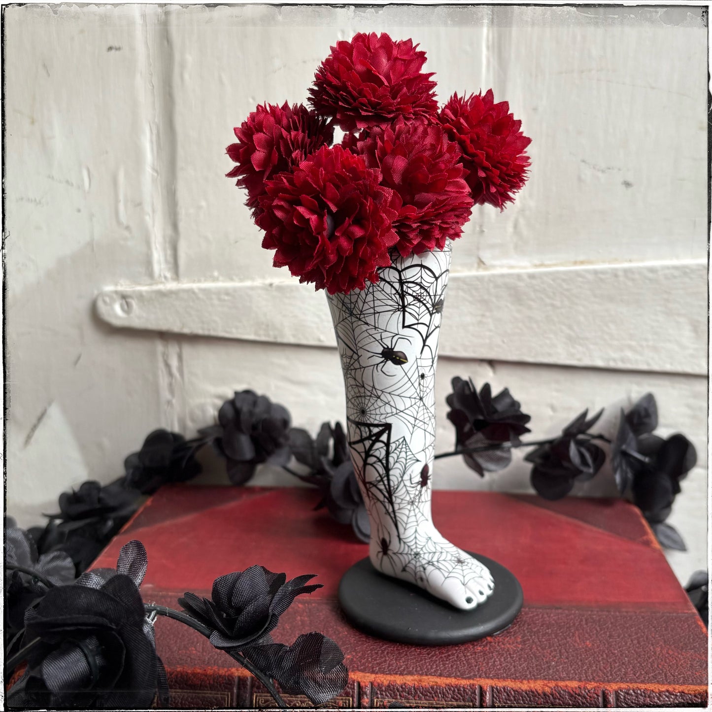 Large Doll Leg Vase - White Spiderwebs