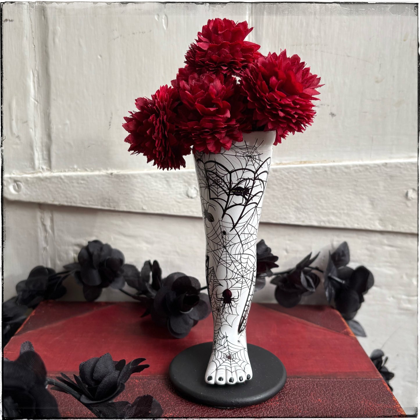 Large Doll Leg Vase - White Spiderwebs