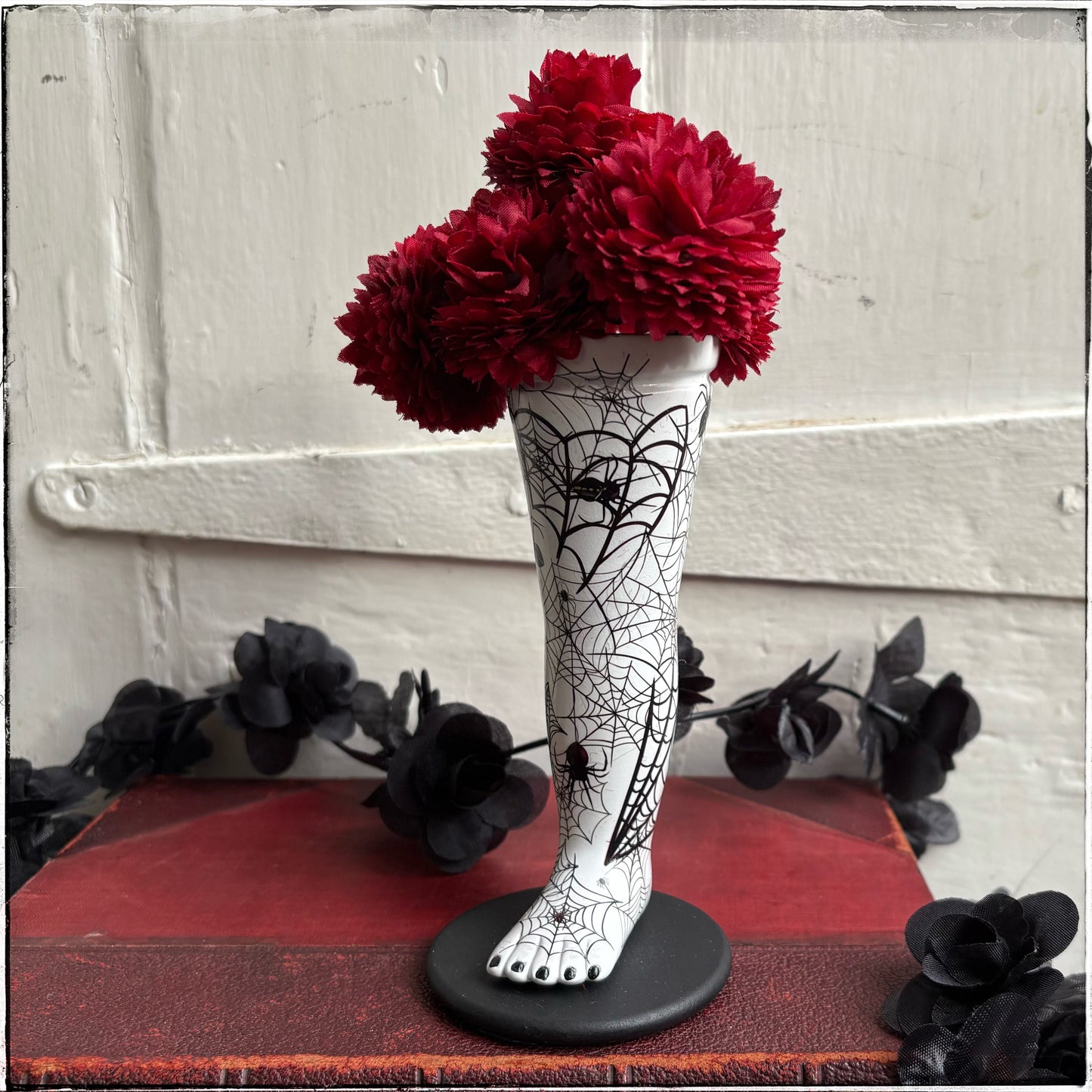Large Doll Leg Vase - White Spiderwebs