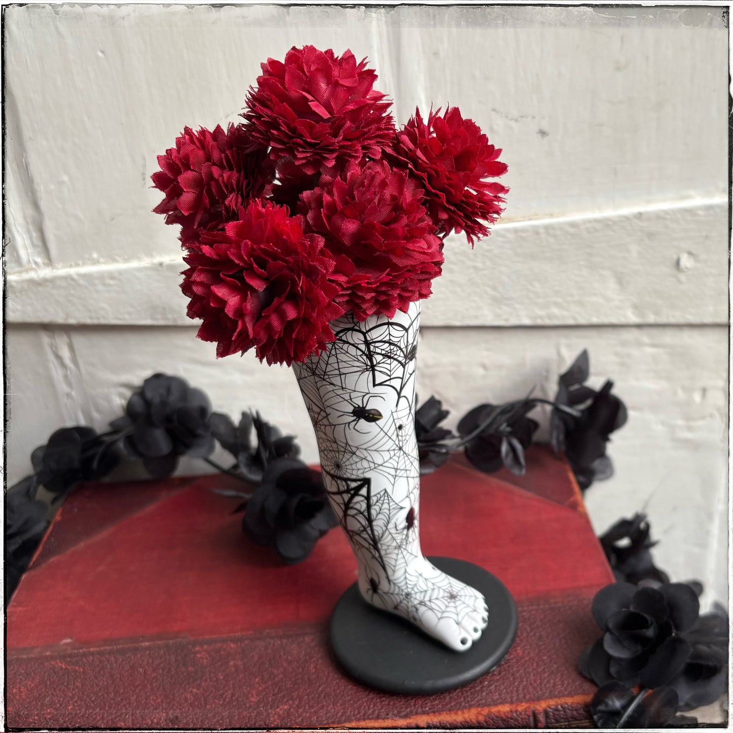 Large Doll Leg Vase - White Spiderwebs