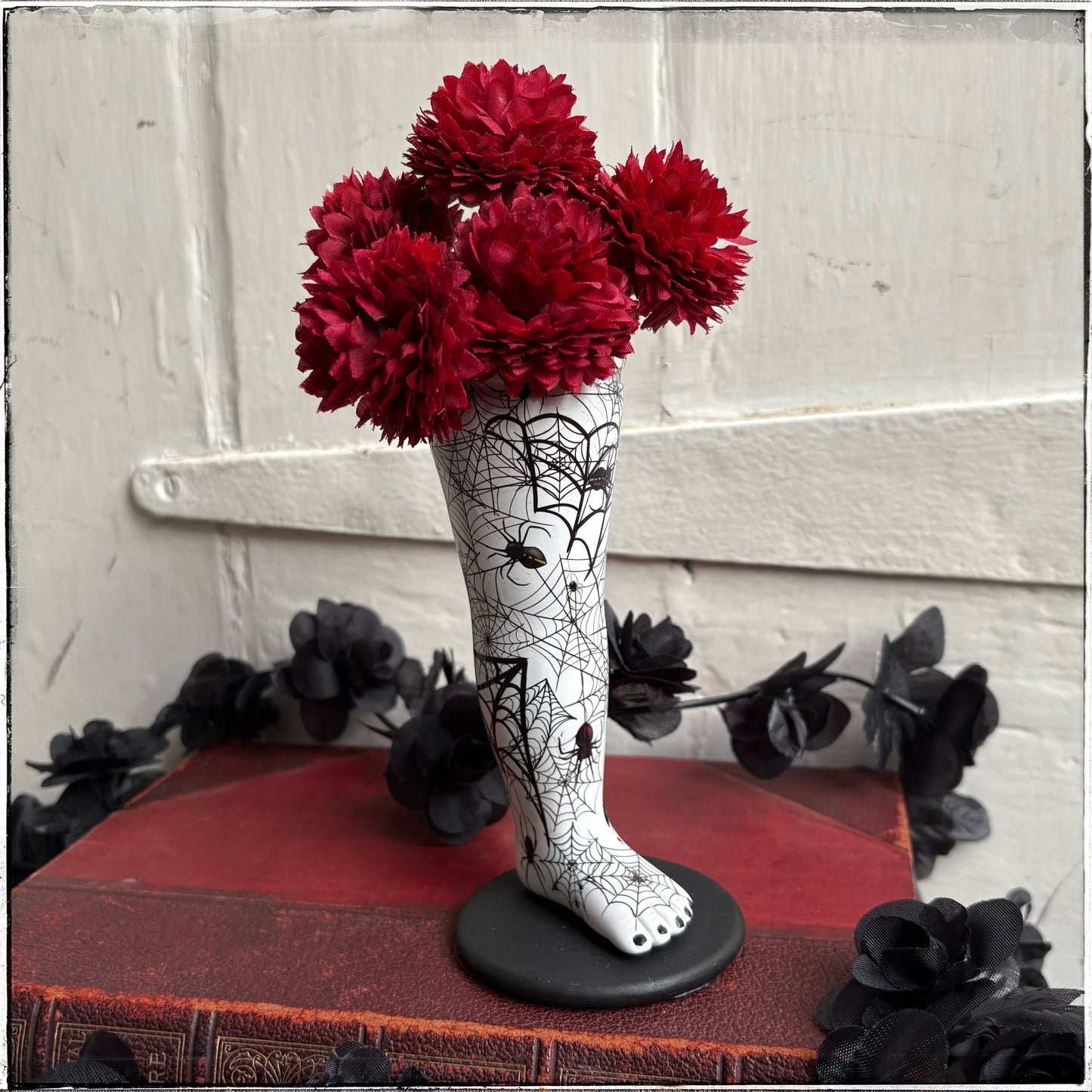 Large Doll Leg Vase - White Spiderwebs
