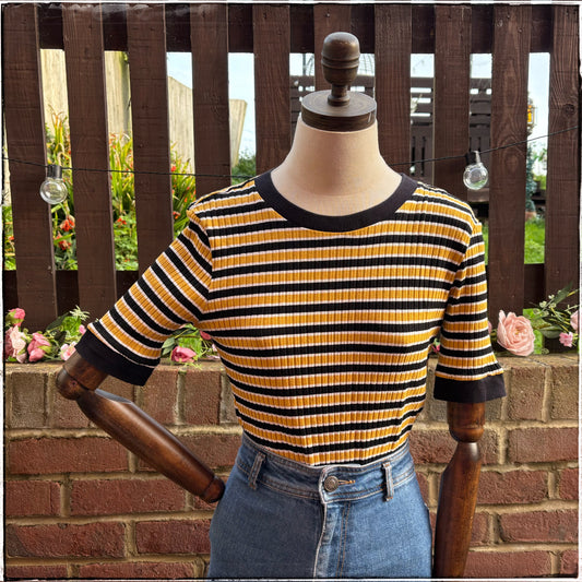 Vintage Style Stripe Ribbed Tee