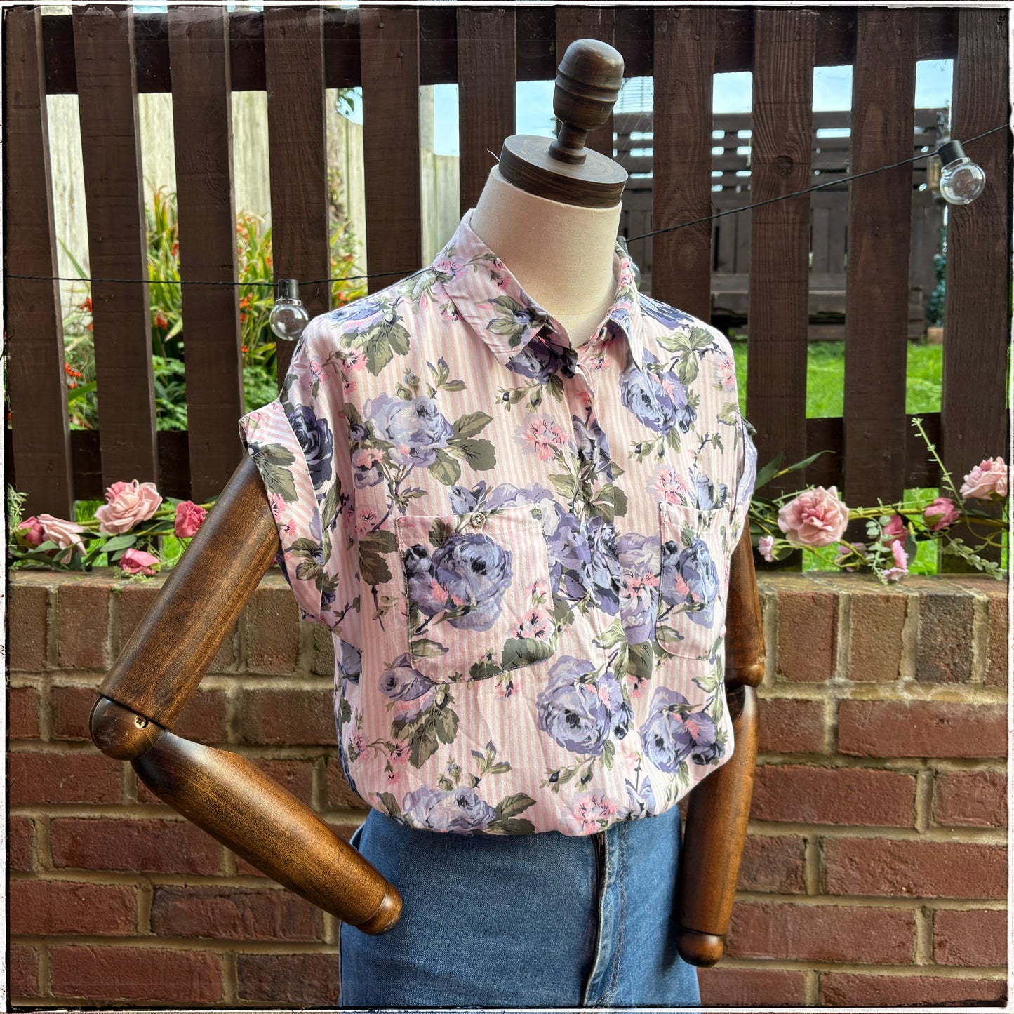 Vintage Style Oasis Stripe Floral Blouse