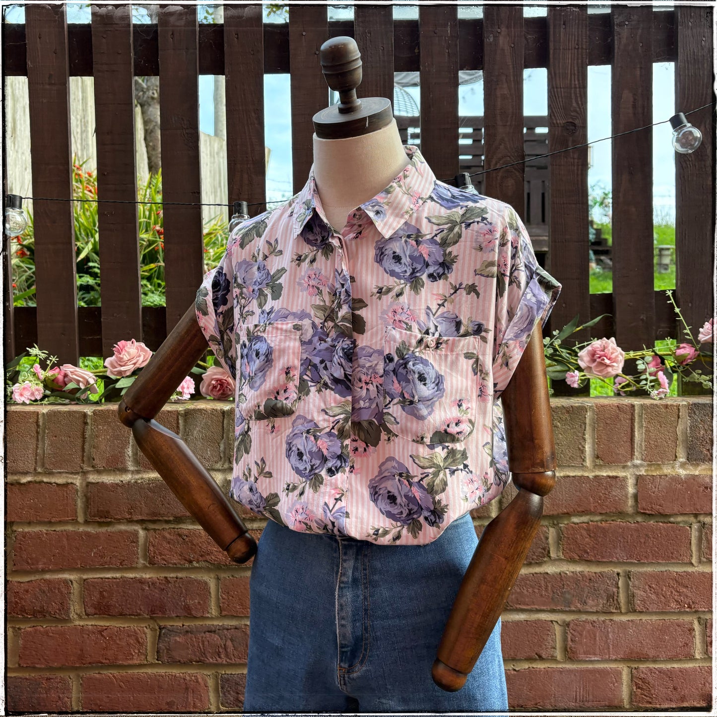 Vintage Style Oasis Stripe Floral Blouse