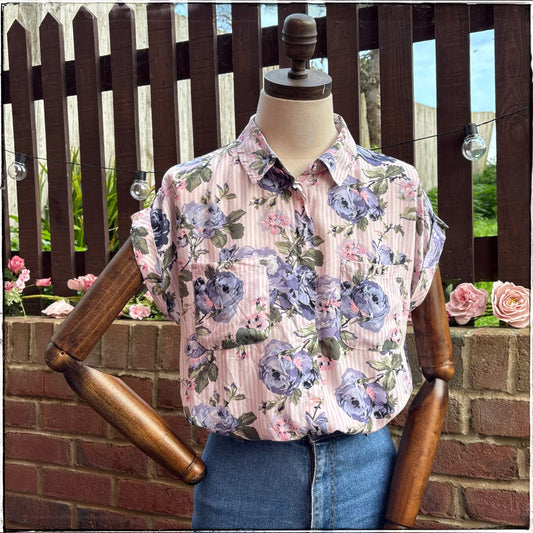 Vintage Style Oasis Stripe Floral Blouse