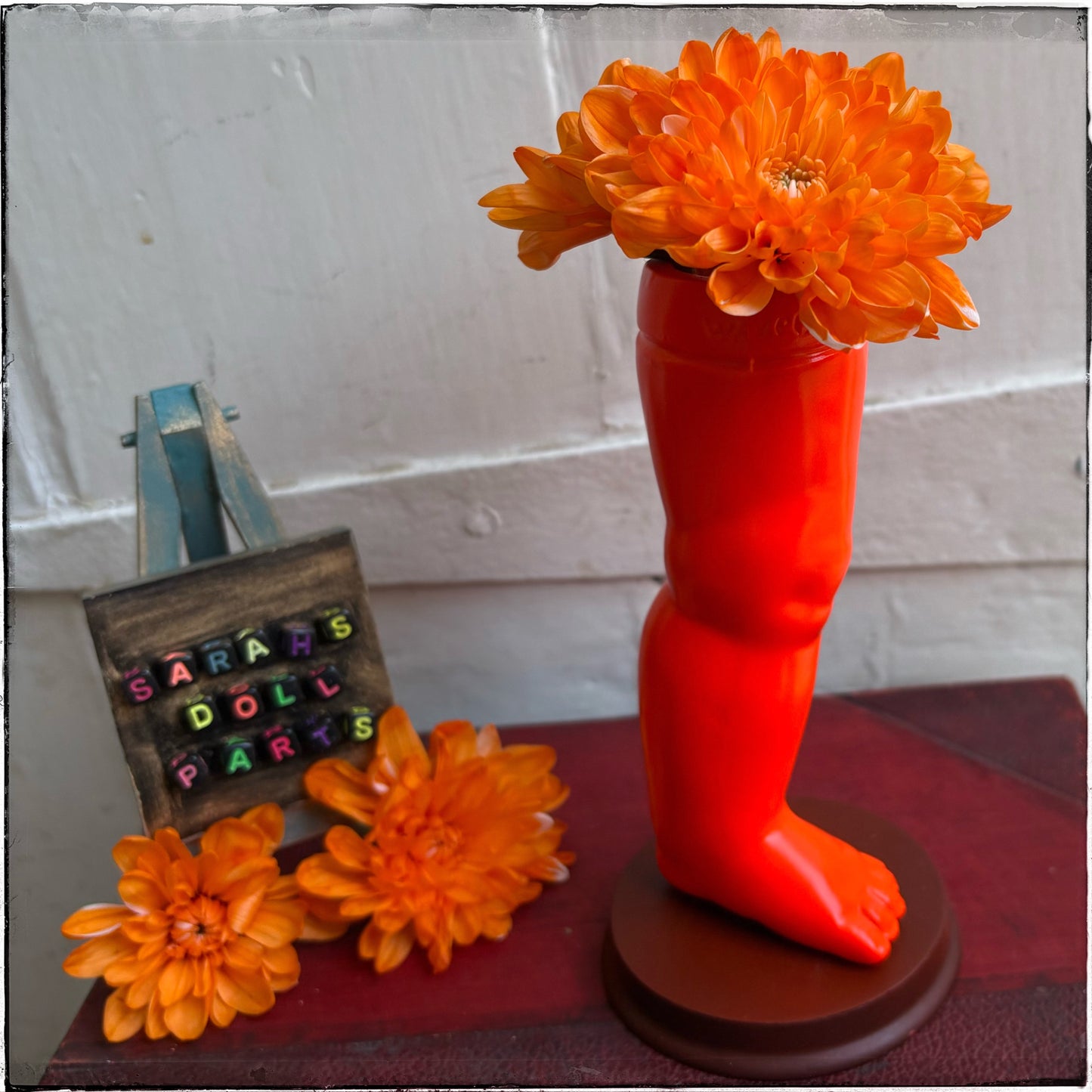 Large Doll Leg Vase - Neon Orange