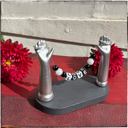 Small Recycled Porcelain Doll Arm Sign Holder - LOVE