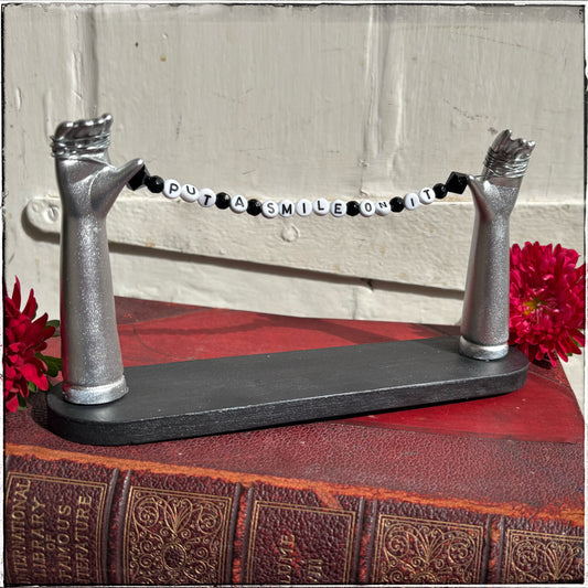 Large Recycled Porcelain Doll Arm Sign Holder - Put A Smile On It