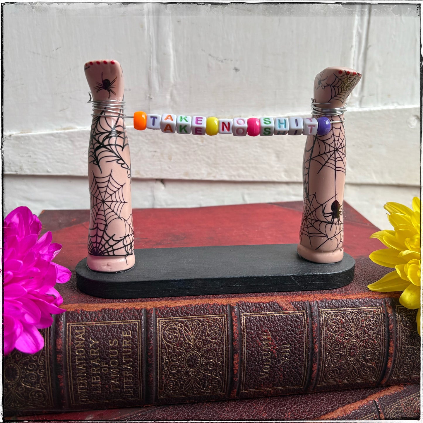 Medium Recycled Porcelain Doll Leg Sign Holder - Take No Sh*t