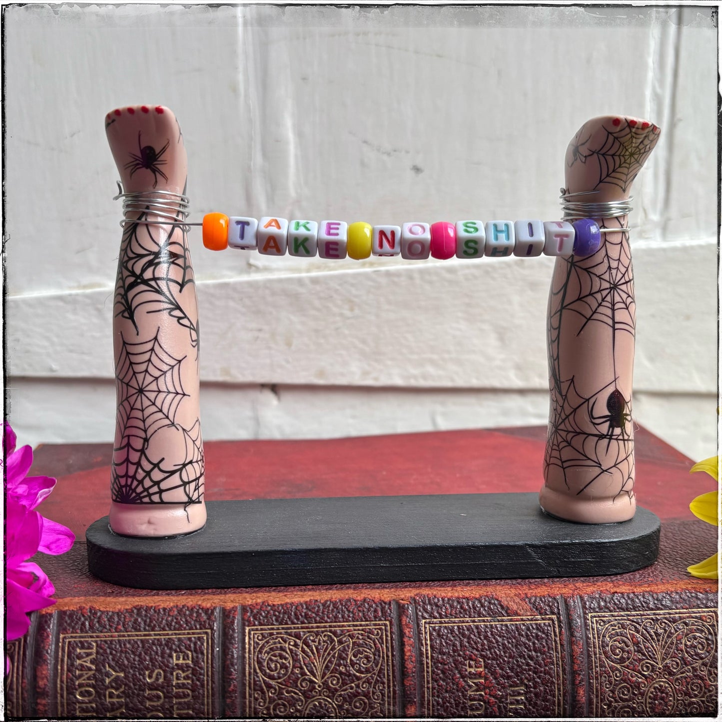 Medium Recycled Porcelain Doll Leg Sign Holder - Take No Sh*t