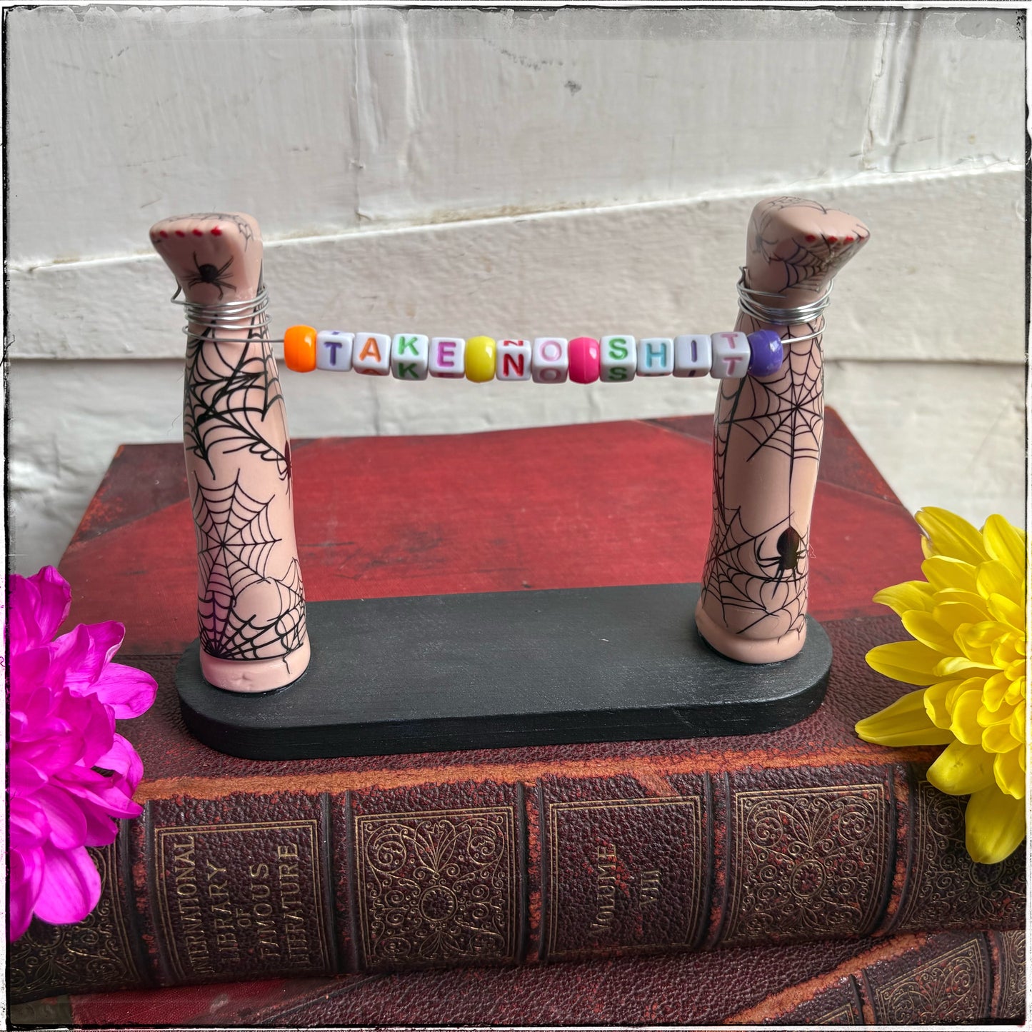 Medium Recycled Porcelain Doll Leg Sign Holder - Take No Sh*t