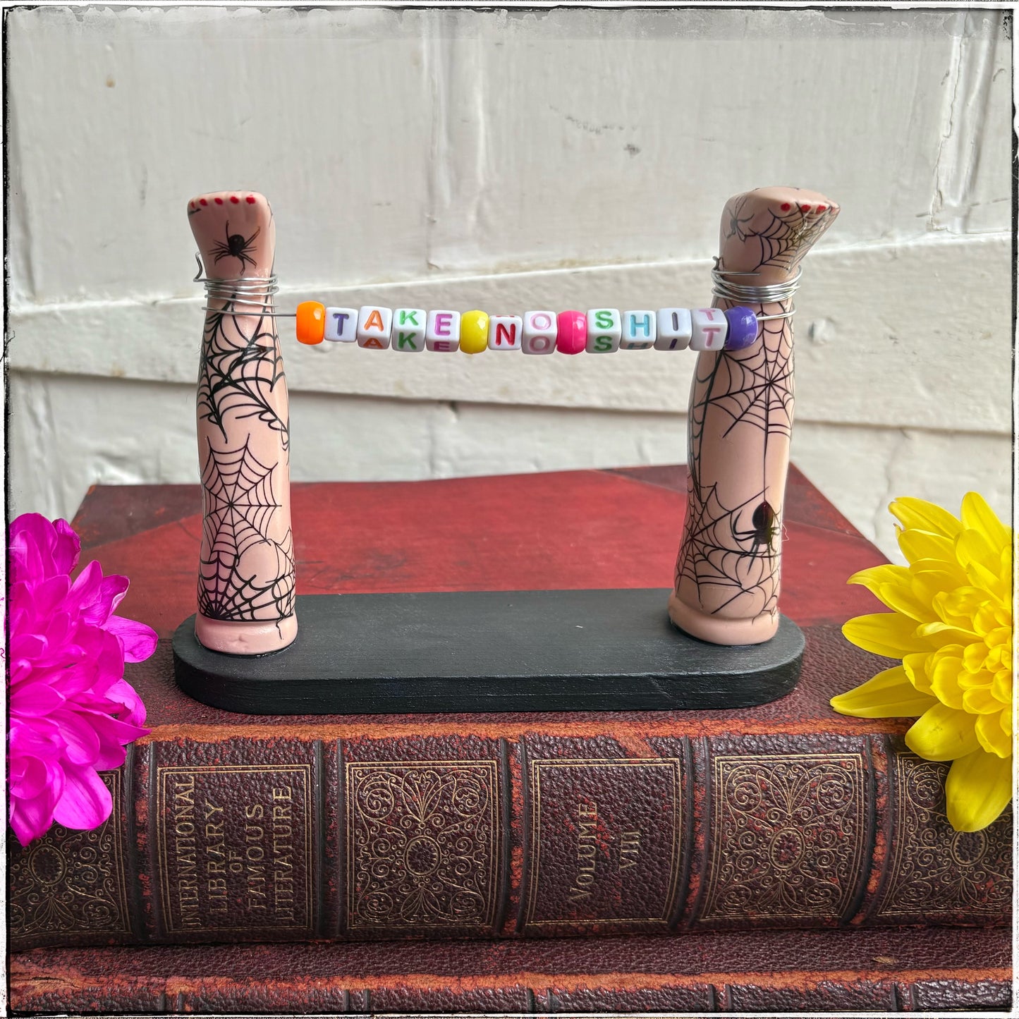 Medium Recycled Porcelain Doll Leg Sign Holder - Take No Sh*t