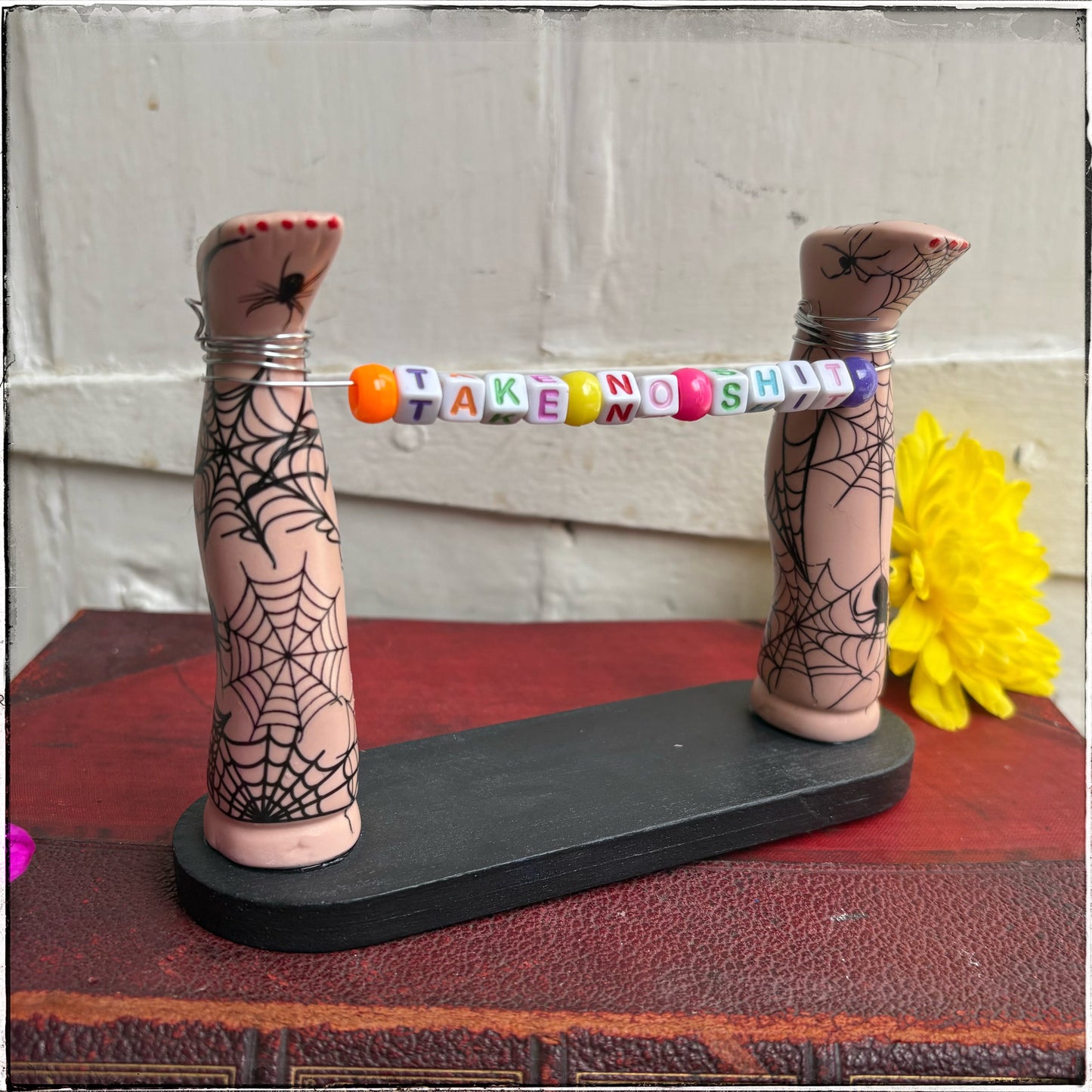 Medium Recycled Porcelain Doll Leg Sign Holder - Take No Sh*t