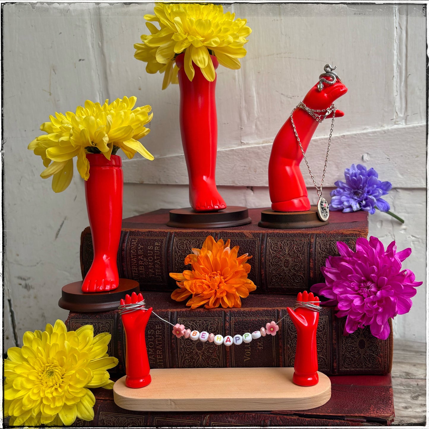 Large Doll Leg Vase - Neon Red