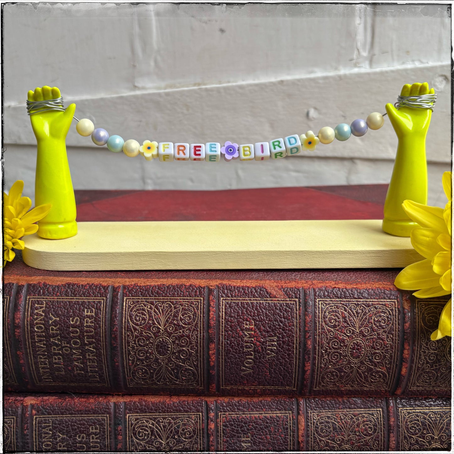 Large Recycled Porcelain Doll Arm Sign Holder - Free Bird