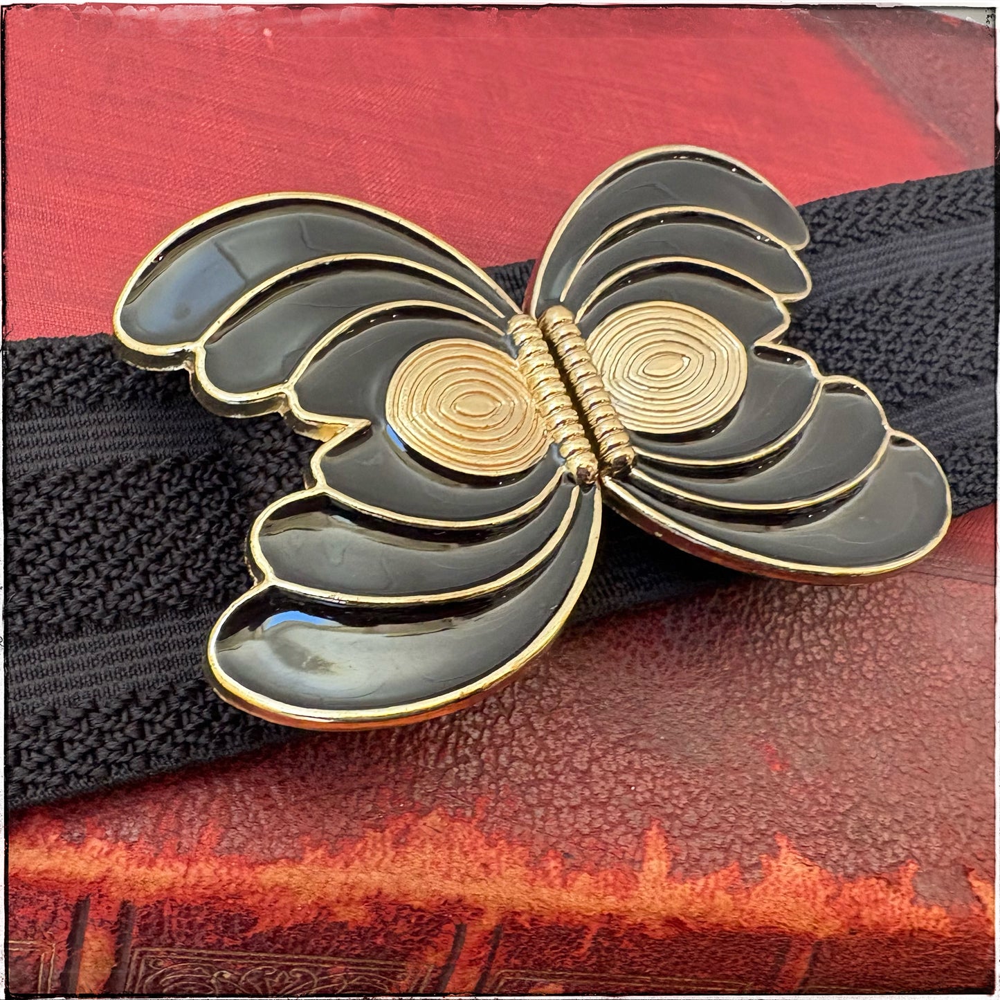 Vintage 80s Style Elasticated Butterfly Enamel Belt