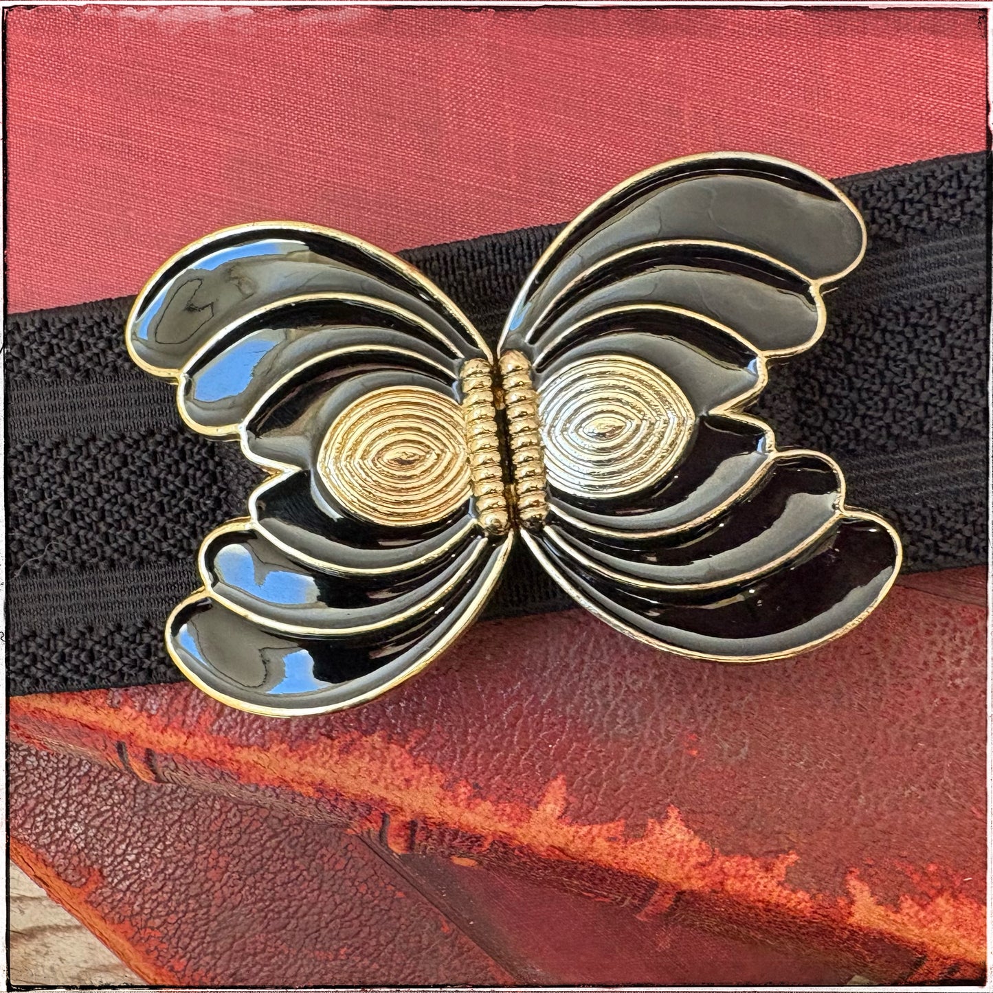 Vintage 80s Style Elasticated Butterfly Enamel Belt