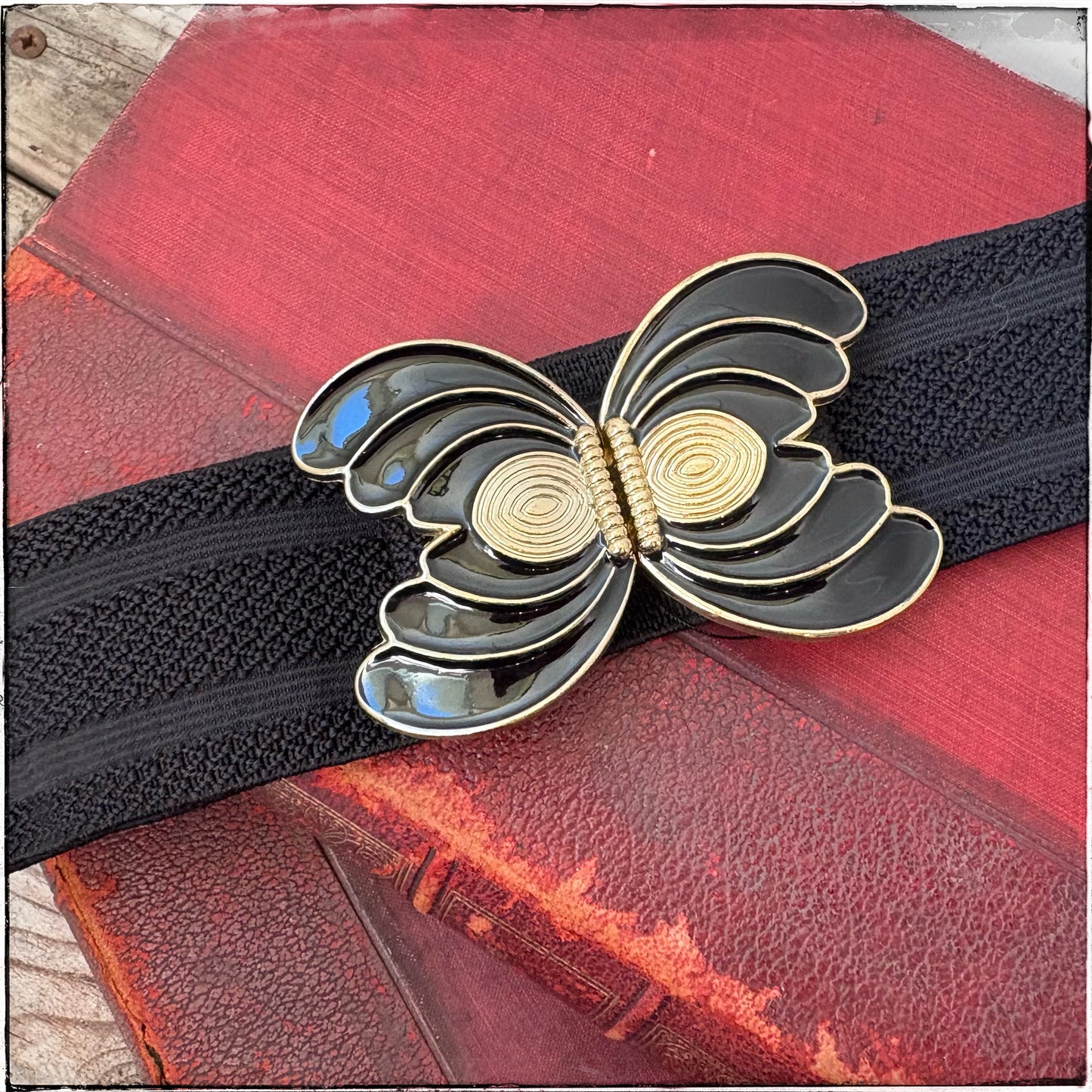 Vintage 80s Style Elasticated Butterfly Enamel Belt