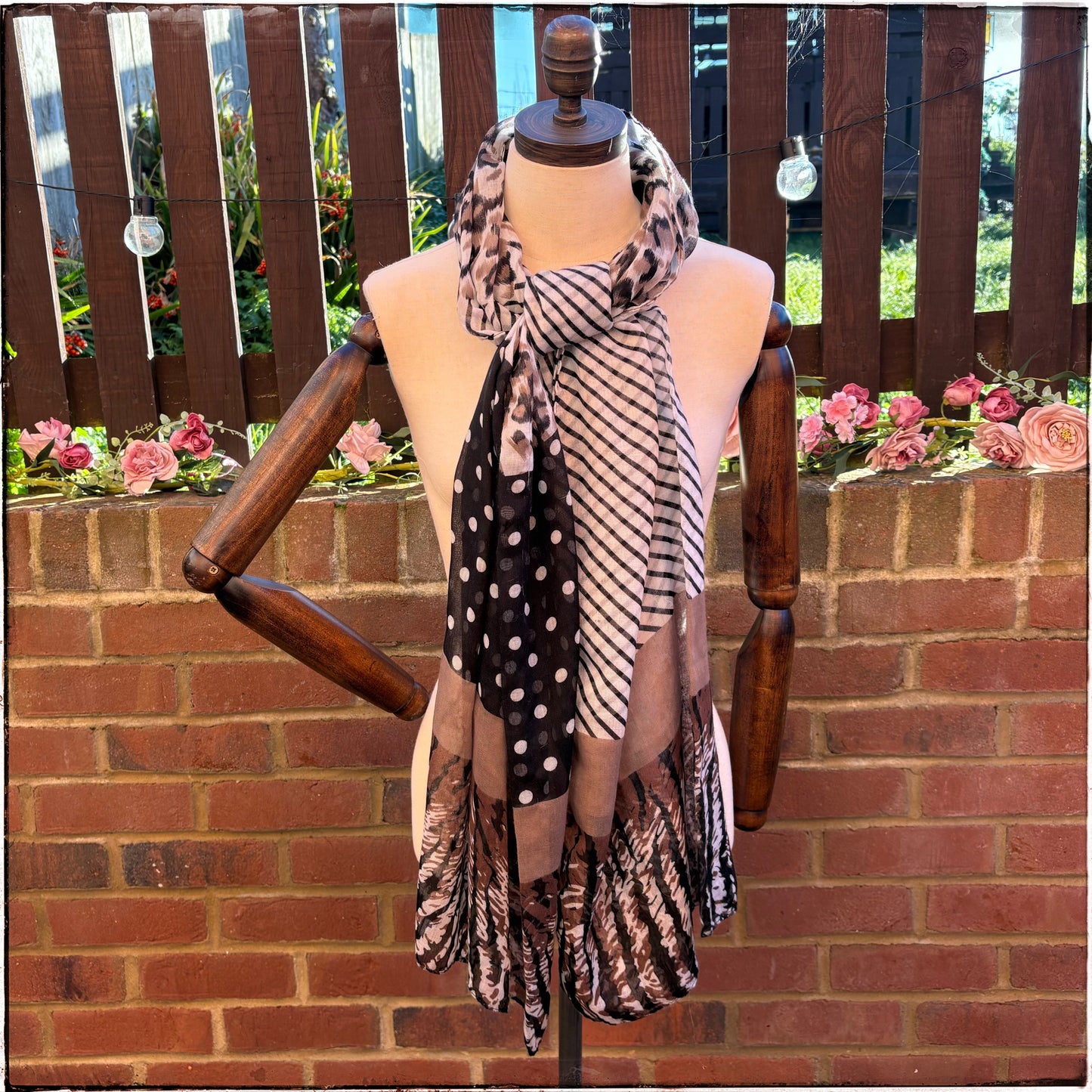 Brown Animal Print Spotty Lightweight Scarf