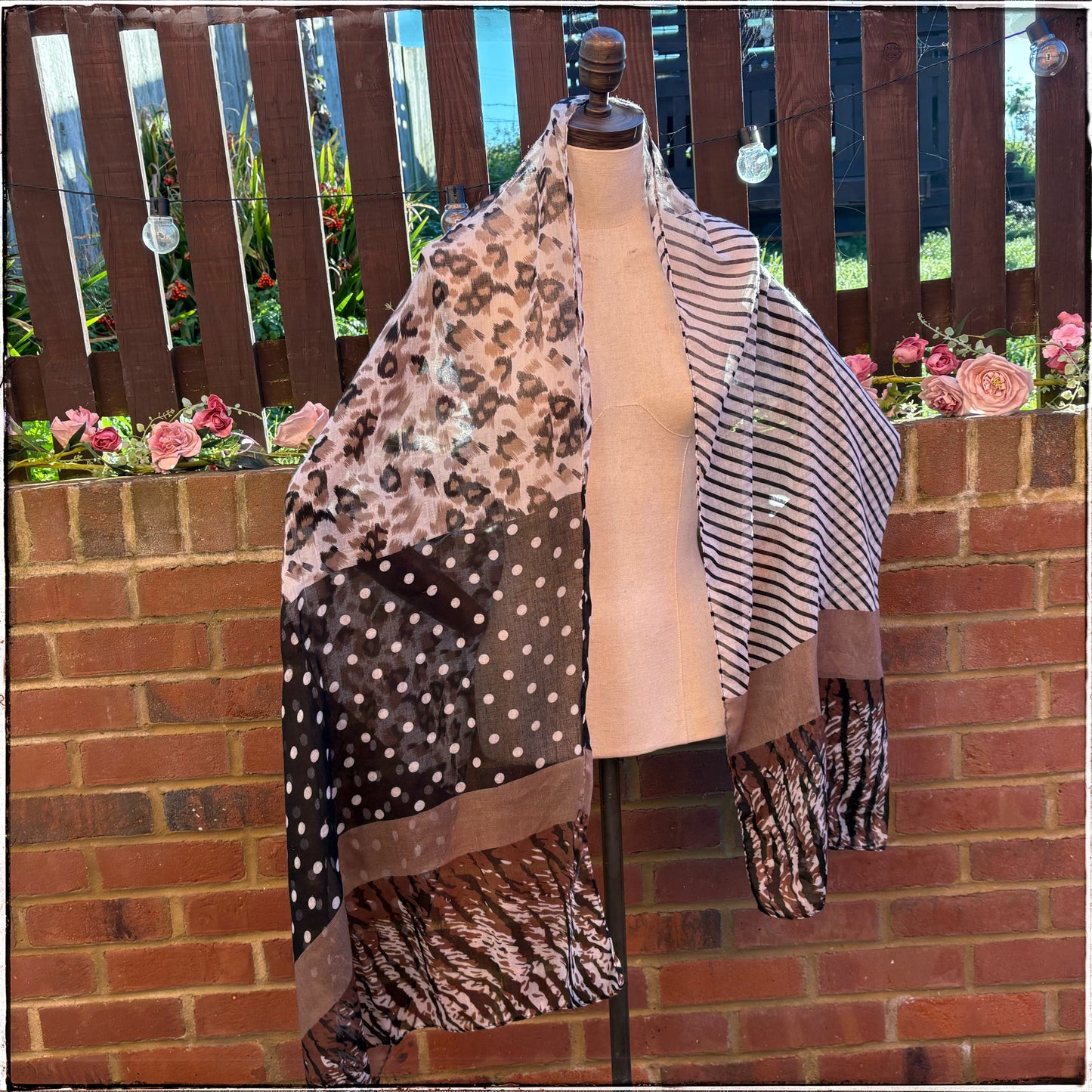 Brown Animal Print Spotty Lightweight Scarf