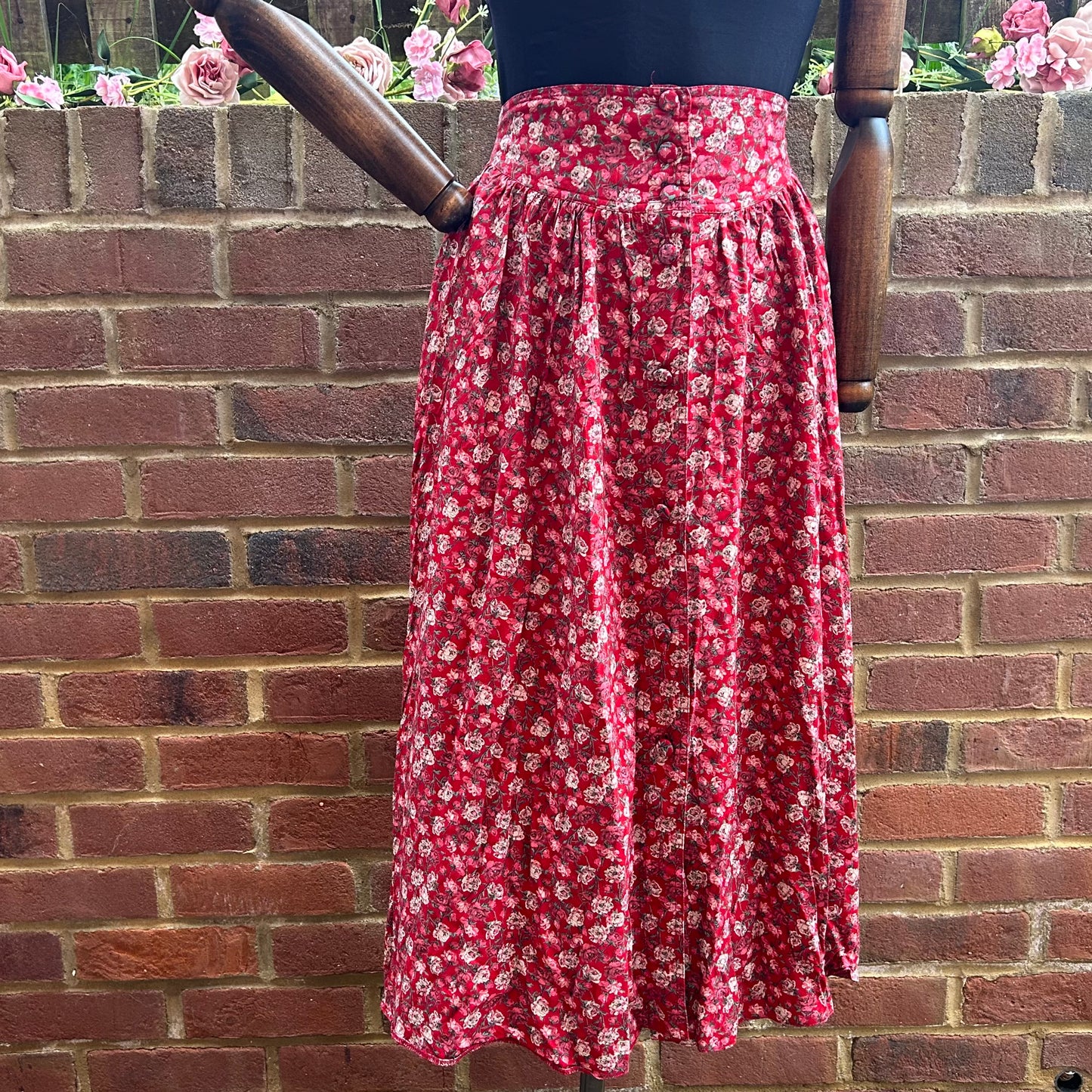 Vintage St Michael Rose Print Midi Skirt
