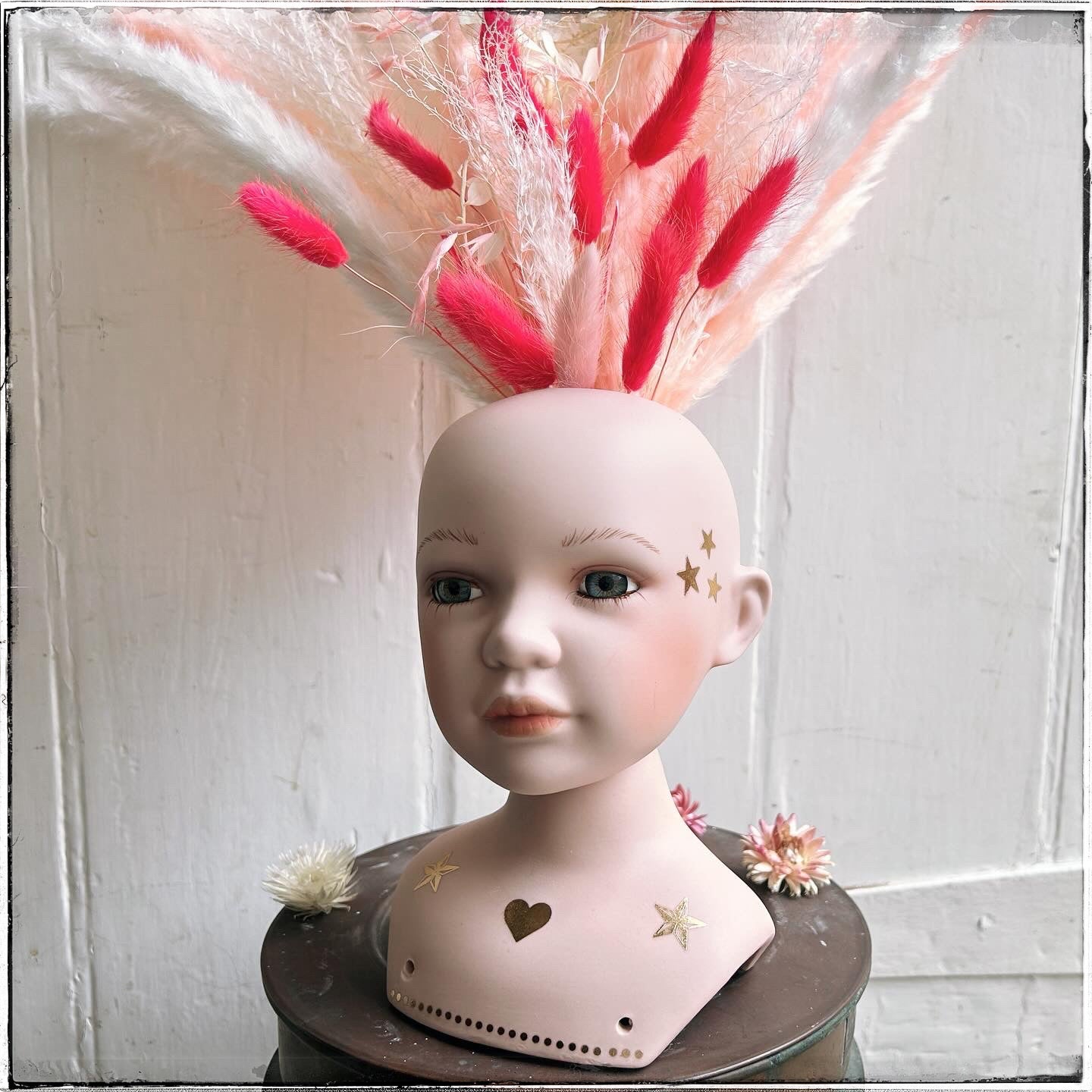 Vintage recycled porcelain doll head - Zepher close