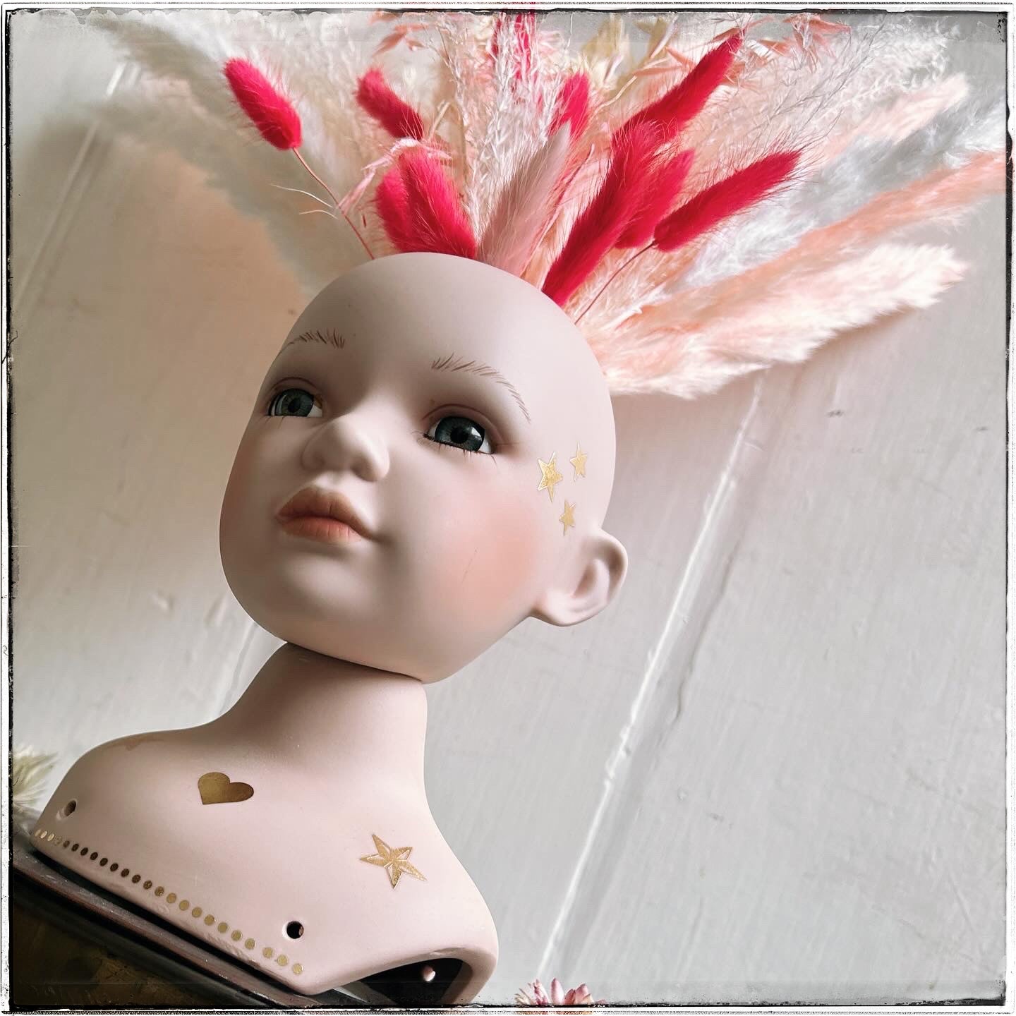 Vintage recycled porcelain doll head - Zepher Close Up